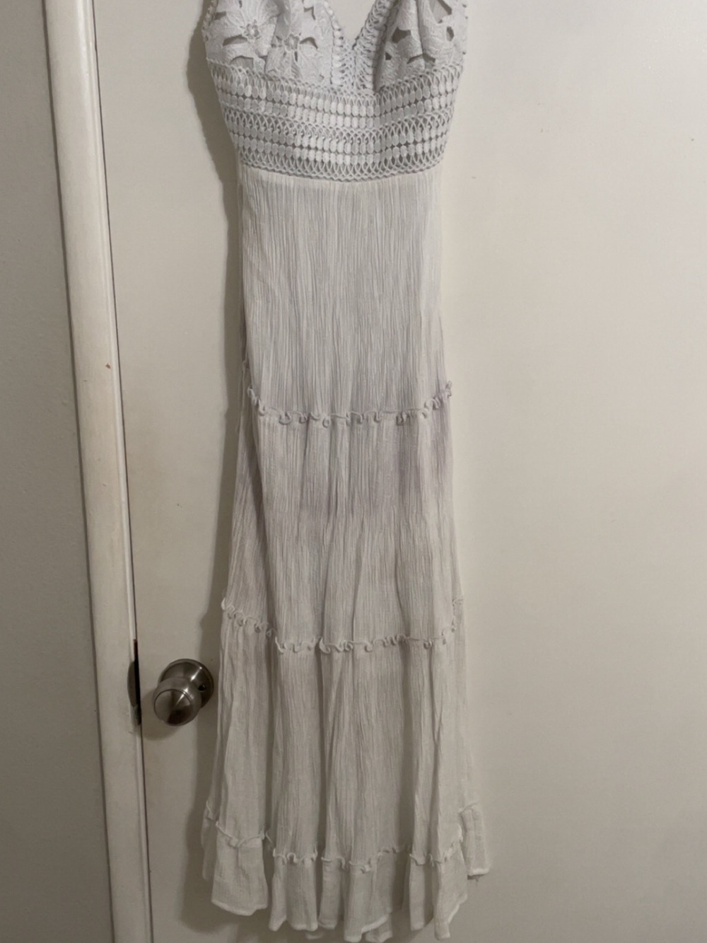 White Crochet Bodice Maxi Dresses